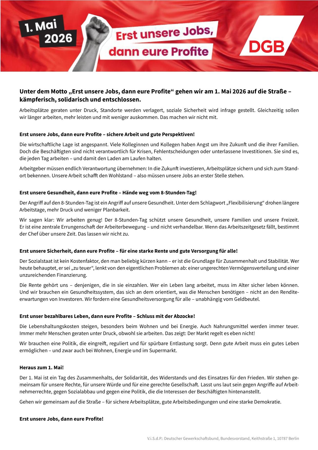 Aufruf des DGB zum 1. Mai 2026