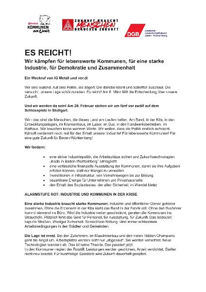 Aufruf des DGB zum Aktionstag am 28.02.2026 in Stuttgart